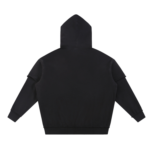 Off The Devil's Payroll Snow Washed Raw Edge Double Layered Hoodie