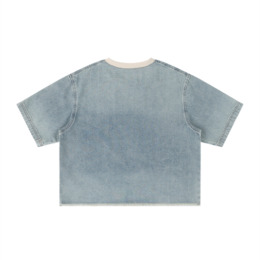 TRUEMSG Vintage Wash Boxy Raw Hem Denim T-Shirt