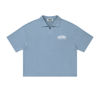 TRUEMSG Vintage Wash Waffle Boxy Polo Shirt
