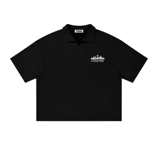 TRUEMSG Vintage Wash Waffle Boxy Polo Shirt