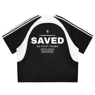SAVED Contrast Stripes Panel Mesh T-shirt