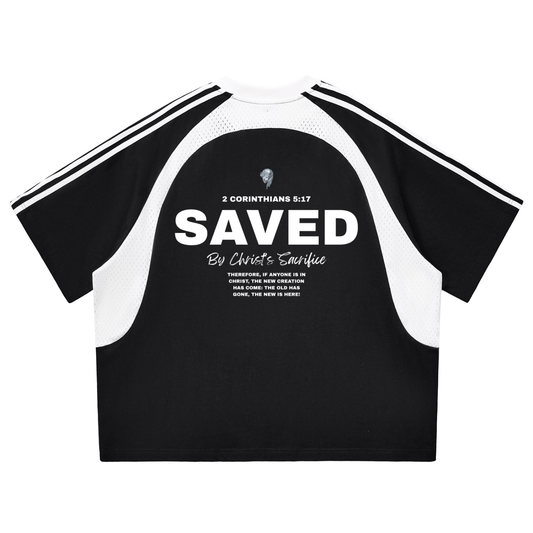 SAVED Contrast Stripes Panel Mesh T-shirt