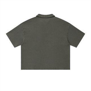 TRUEMSG Vintage Wash Waffle Boxy Polo Shirt