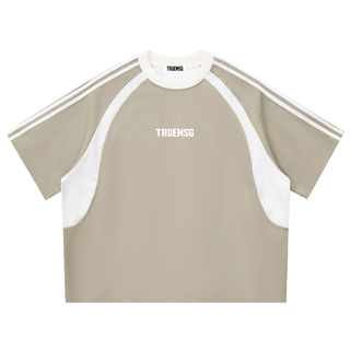 SAVED Contrast Stripes Panel Mesh T-shirt