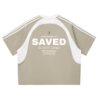 SAVED Contrast Stripes Panel Mesh T-shirt