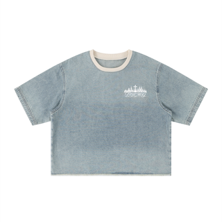 TRUEMSG Vintage Wash Boxy Raw Hem Denim T-Shirt