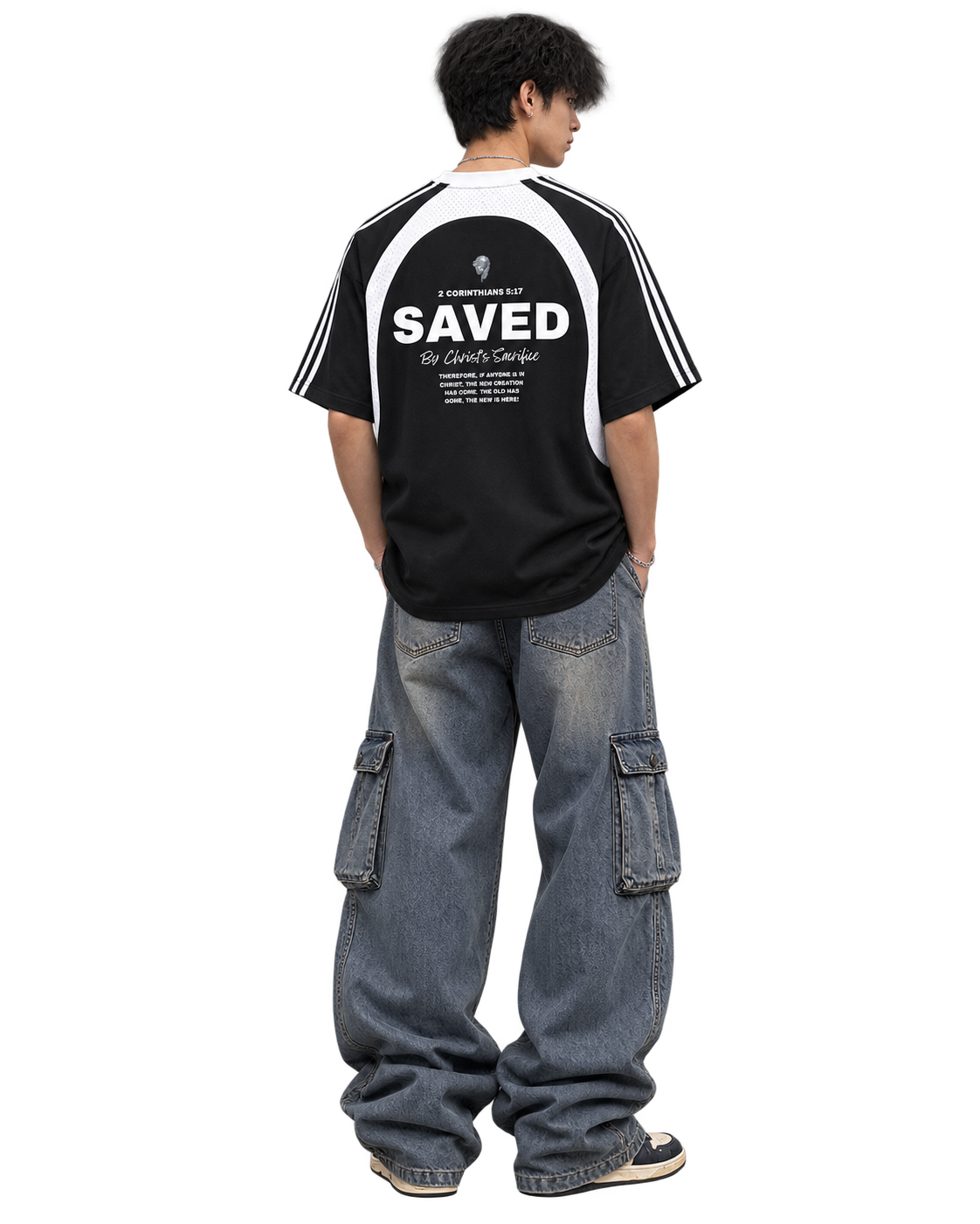 SAVED Contrast Stripes Panel Mesh T-shirt
