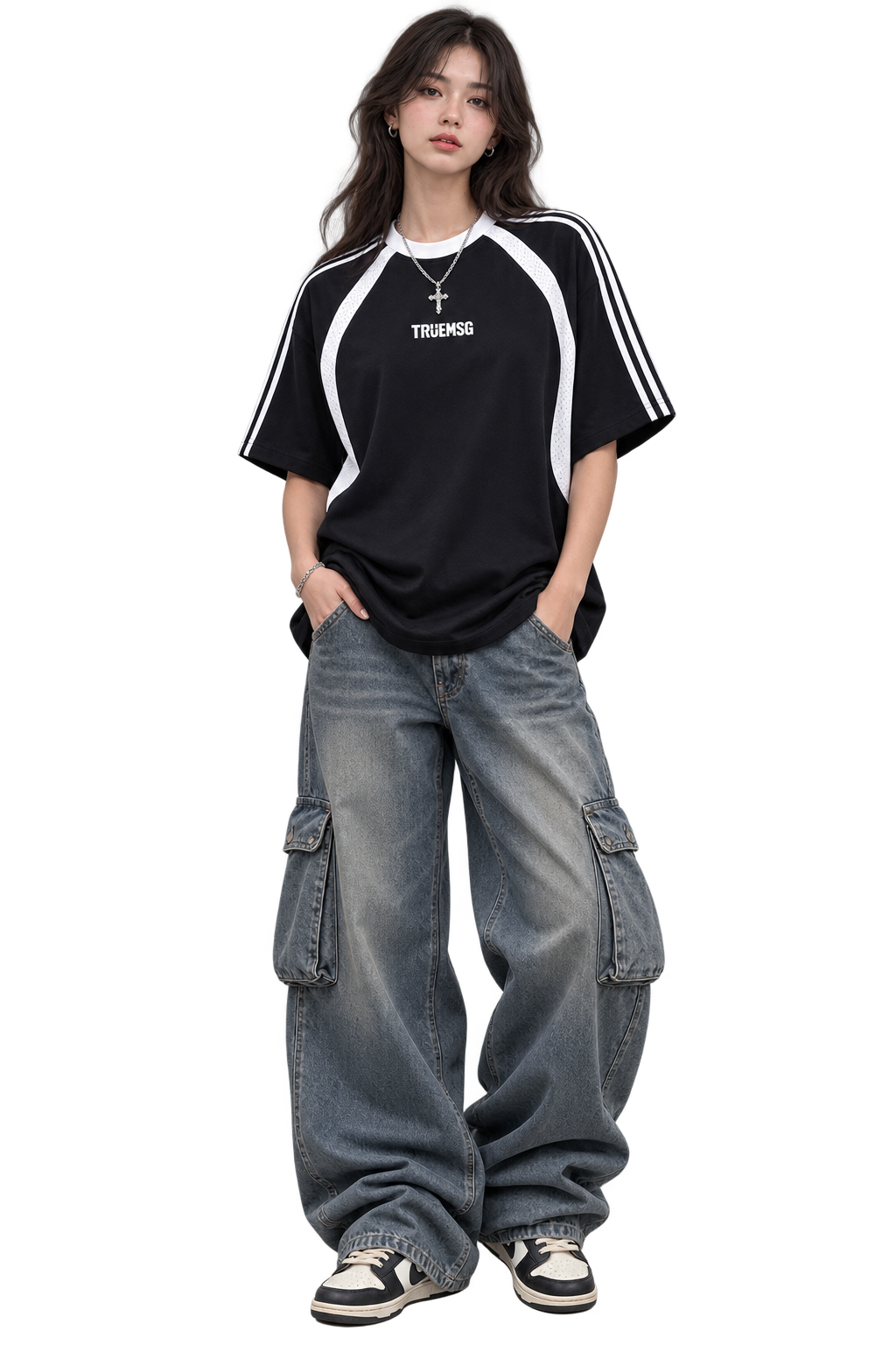 SAVED Contrast Stripes Panel Mesh T-shirt