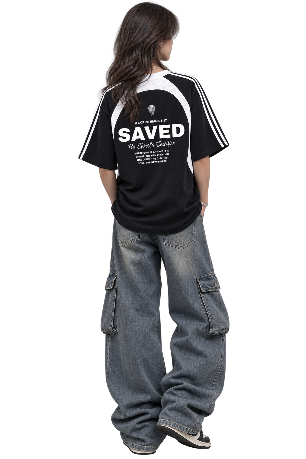 SAVED Contrast Stripes Panel Mesh T-shirt