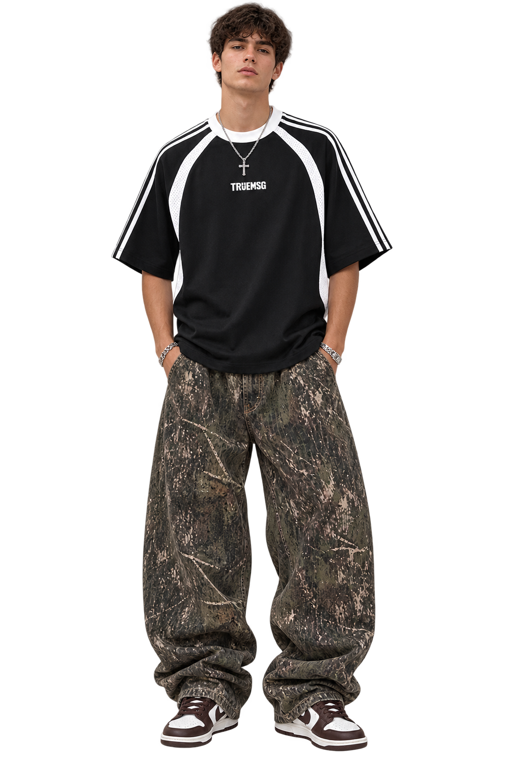 LOVED Contrast Stripes Panel Mesh T-shirt