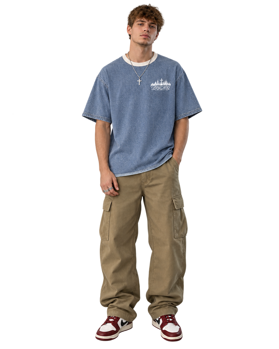 TRUEMSG Vintage Wash Boxy Raw Hem Denim T-Shirt