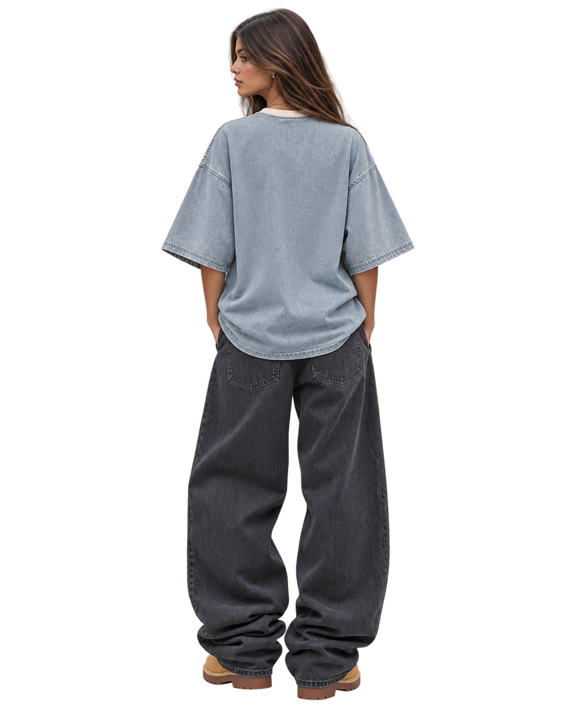 TRUEMSG Vintage Wash Boxy Raw Hem Denim T-Shirt