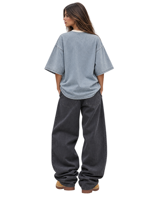 TRUEMSG Vintage Wash Boxy Raw Hem Denim T-Shirt
