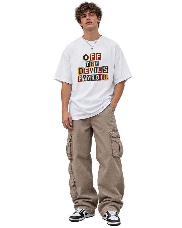 Off The Devil's Payroll Boxy Half-Sleeve Raw-Edge T-Shirt