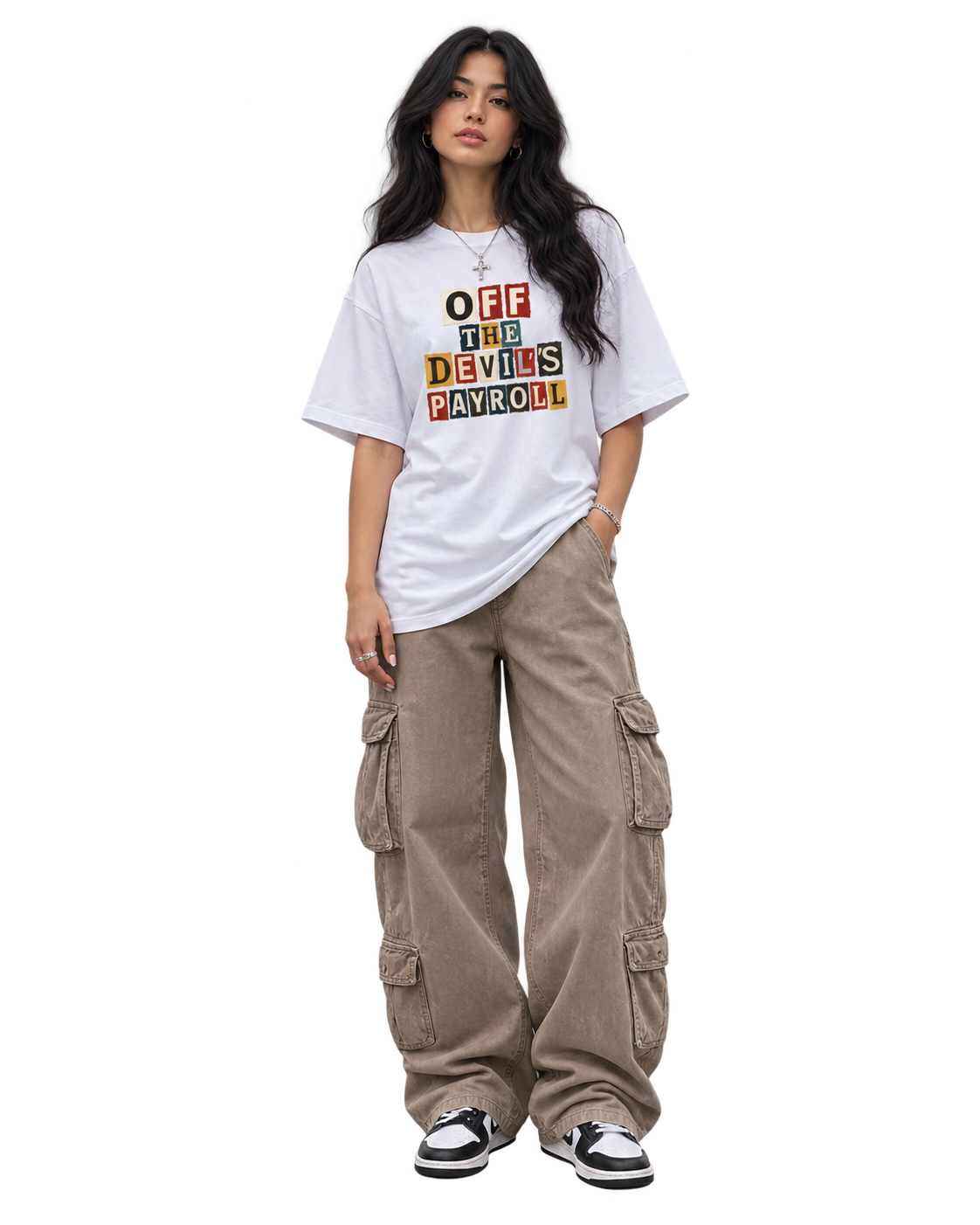 Off The Devil's Payroll Boxy Half-Sleeve Raw-Edge T-Shirt