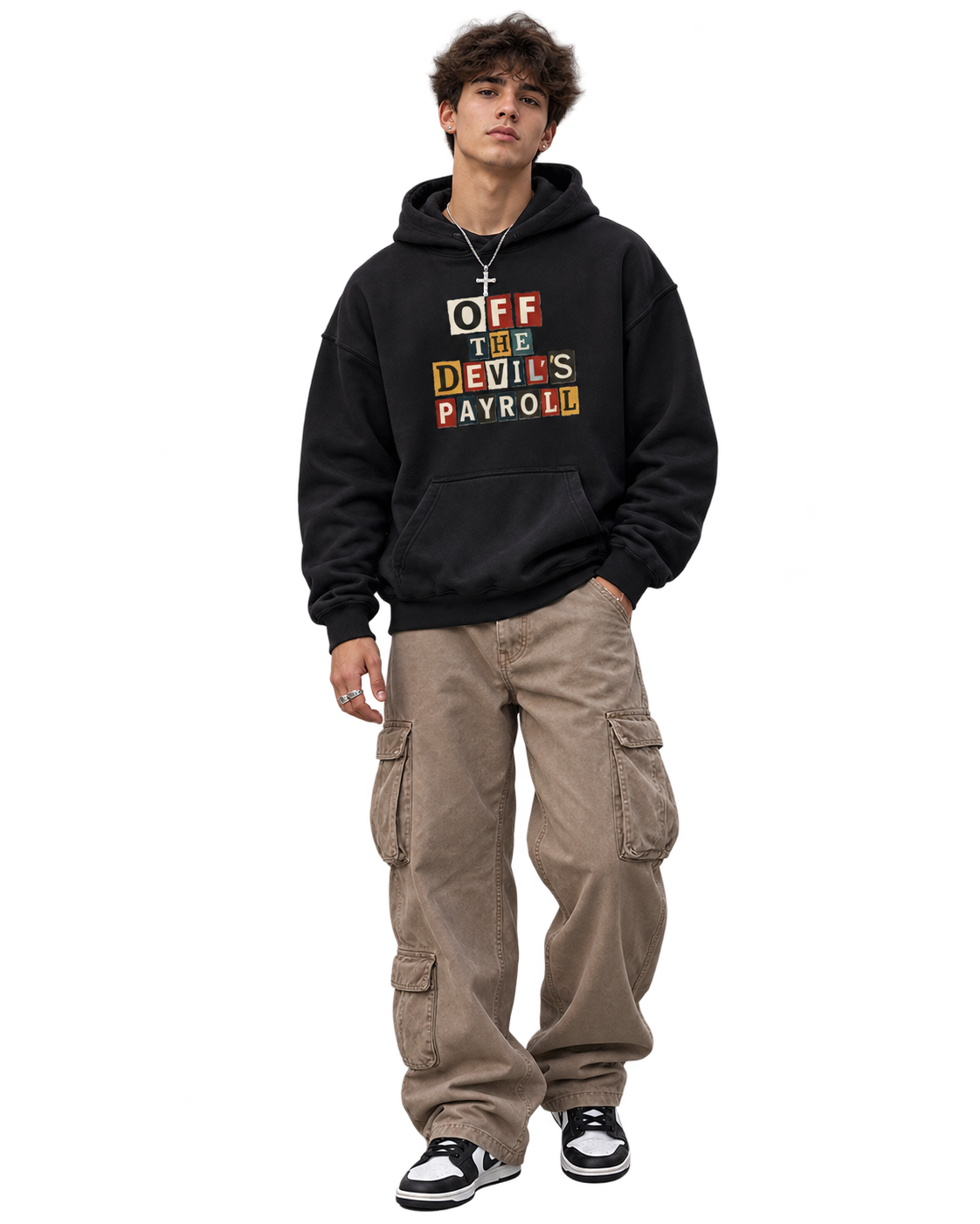 Off The Devil's Payroll Snow Washed Raw Edge Double Layered Hoodie