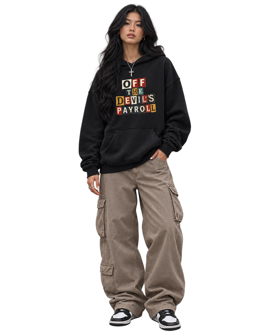 Off The Devil's Payroll Snow Washed Raw Edge Double Layered Hoodie