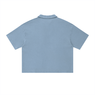 TRUEMSG Vintage Wash Waffle Boxy Polo Shirt