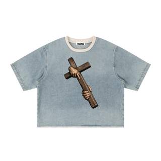 Armed & Dangerous Vintage Wash Boxy Raw Hem Denim T-Shirt