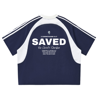 SAVED Contrast Stripes Panel Mesh T-shirt