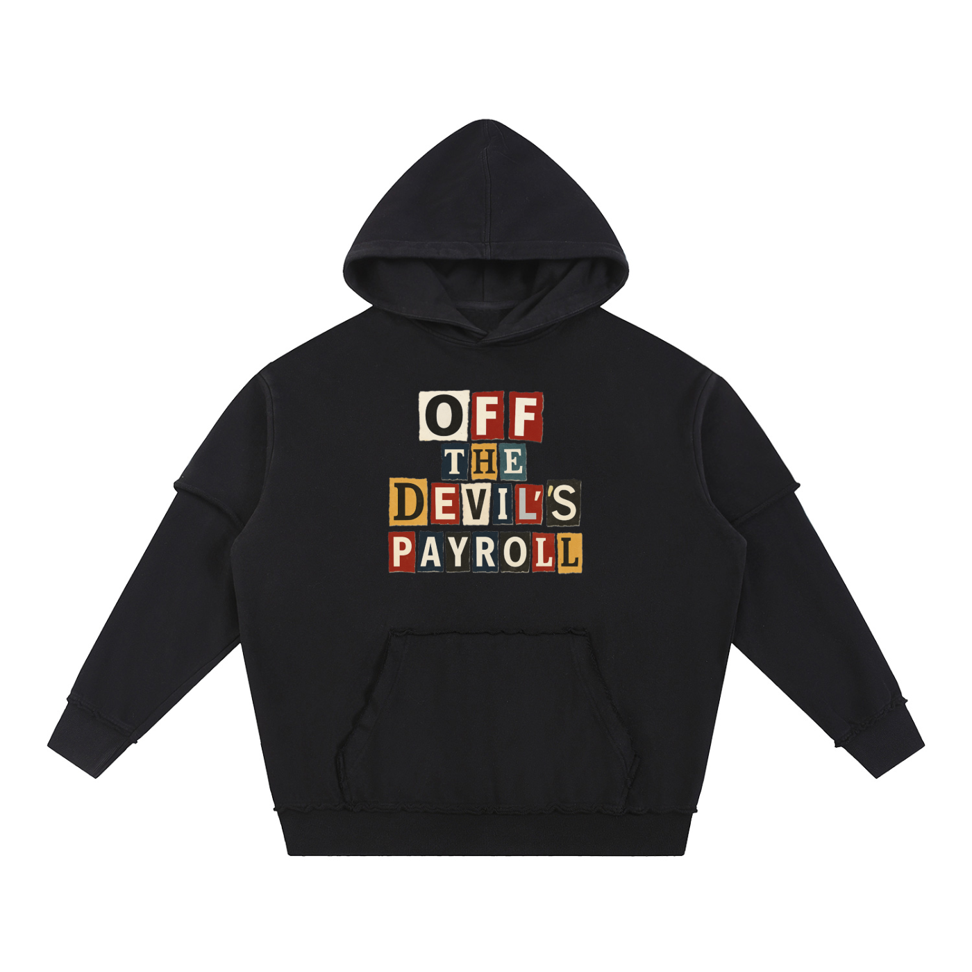 Off The Devil's Payroll Snow Washed Raw Edge Double Layered Hoodie
