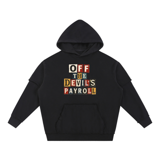 Off The Devil's Payroll Snow Washed Raw Edge Double Layered Hoodie