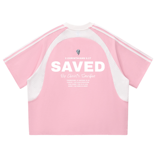 SAVED Contrast Stripes Panel Mesh T-shirt