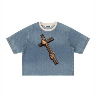 Armed & Dangerous Vintage Wash Boxy Raw Hem Denim T-Shirt
