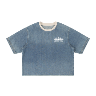 TRUEMSG Vintage Wash Boxy Raw Hem Denim T-Shirt