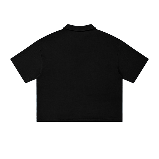 TRUEMSG Vintage Wash Waffle Boxy Polo Shirt