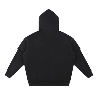 Off The Devil's Payroll Snow Washed Raw Edge Double Layered Hoodie