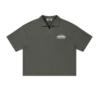 TRUEMSG Vintage Wash Waffle Boxy Polo Shirt