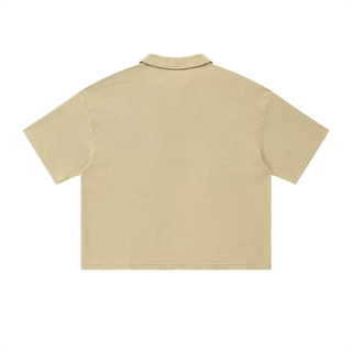 TRUEMSG Vintage Wash Waffle Boxy Polo Shirt