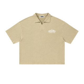 TRUEMSG Vintage Wash Waffle Boxy Polo Shirt