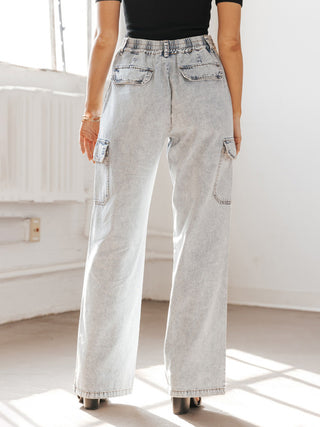 Pure cotton washed denim multi-pocket non-stretch overalls